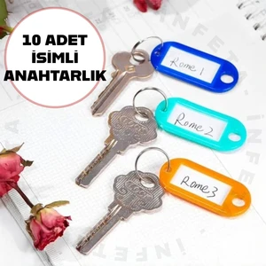 10 Adet Isim Yazılabilen Anahtarlık -Plastik Renkli Anahtarlık Isim Yazmalı Etiketli