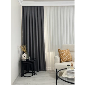 Gri Keten Fon Perde Sık Pile