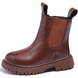 Junisteps Platform Topuk Rahat Taban Fermuarlı Çocuk Chelsea Bot - Kahverengi