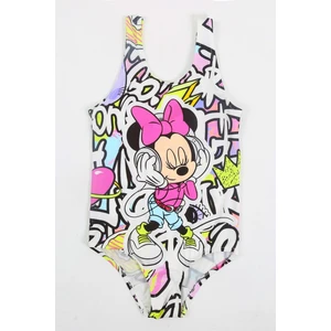 Şık Kız Çocuk Mayo Minnie Mouse Grafiti Desenli Rahat Hızlı Kuruyan Mayo Deniz Havuz Plaj Mayosu