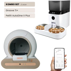 Groove Ti+Wi-Fi Akıllı Otomatik Kedi Tuvaleti Kahverengi + Petfit Autodine x Plus 5l Wi-Fi Kameralı Akıllı Otomatik Mama Kabı Besleme Ünitesi Bundle