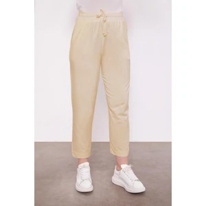 Bej Boru Paça Beli Lastikli Pantolon