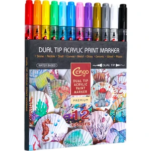 Çift Uçlu Akrilik Işaretleyici Kalem 12 Renk