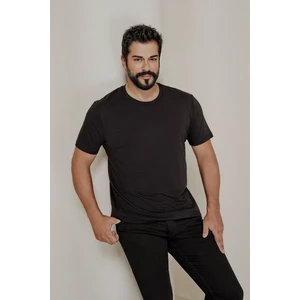 Altınyıldız Classics Erkek Siyah %100 Pamuk Slim Fit Dar Kesim Bisiklet Yaka Tişört