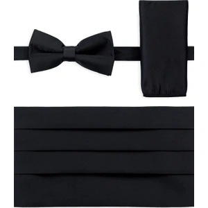Kuşak Papyon Mendil Set Siyah 