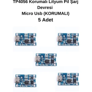 Beeneo TP4056 Korumalı Lityum Pil Şarj Devresi Micro USB (Korumalı) (5 Adet)