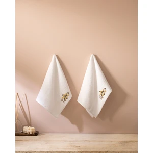 Felıcıty Nakışlı %100 Pamuk 2'li El Havlusu - Beyaz/haki - 30X45 cm