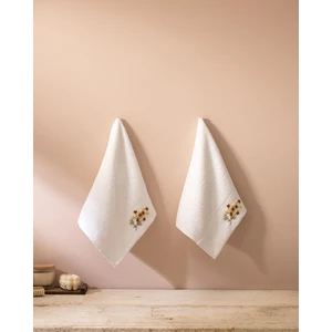 Felıcıty Nakışlı %100 Pamuk 2'li El Havlusu - Beyaz/kahve - 30X45 cm
