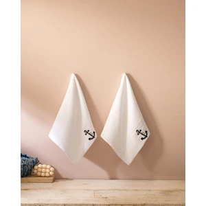 Ancre Nakışlı %100 Pamuk 2'li El Havlusu - Beyaz - 30X45 cm