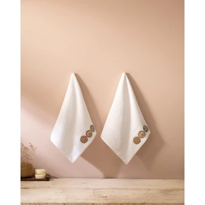 Tercet Nakışlı %100 Pamuk 2'li El Havlusu - Beyaz - 30X45 cm