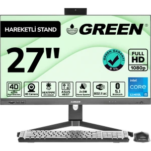 GREEN GT27 Intel Core i5 12400 İşlemci 16GB DDR4 Ram  512Gb M2 Ssd 27" Fhd Freedos Siyah All In One Bilgisayar