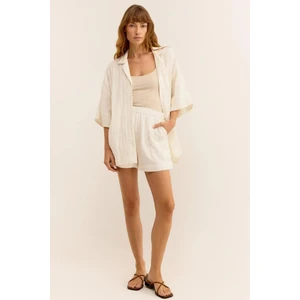 Kadın Müslin Plaj Seti - Gömlek ve Şort Takımı - Plaj, Günlük. - 2 Katdoğal Müslin Kumaş.