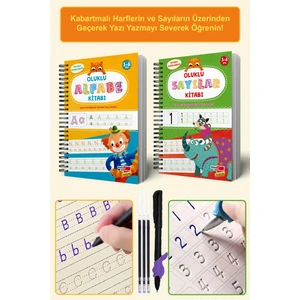 Harfleri ve Sayıları Yazmayı Kolayca Öğreten Kitap | Sihirli Uçan Kalemli Oluklu (Kabartmalı) Kitap