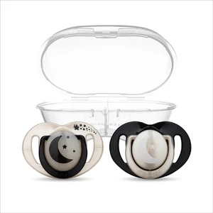 Ortodontik Damaklı Emzik, Pearl & Black, 0+ Ay, Emzik Saklama & Sterilizasyon Kutulu, İkili Set