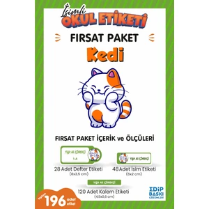 Edip Baskı Kedi Fırsat Paket Okul Etiketi