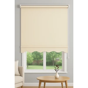 Ithal Kalın Kumaş Krem Güneşlik Stor Perde Etek Dilimli Hediye (Alüminyum Kasa)