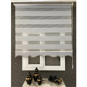 Gri Geniş Pliseli Zebra Stor Perde Eteği Dilimli (Alüminyum Kasa+Metal Ayak