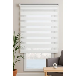 Ekru Beyaz Geniş Plise Eteği Düz Stor Zebra Güneşlik Perde Alüminyum Kasa, Metal Ayak