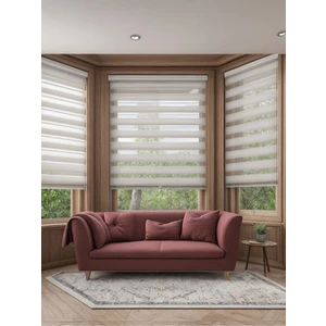 Beyaz Zebra Stor Perde Alüminyum Kasa Metal Ayak ile 135 x 260 cm Eteği Dilimli