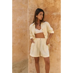 Gaelil Oversize Sarı Keten Gömlek Şort Takım