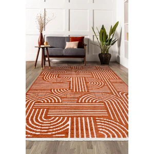 Revna Turuncu / Kiremit Yıkanabilir Halı – Kaydırmaz Taban, Pamuk Dokuma