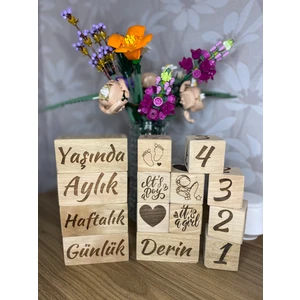Isimli Bebek Anne Anı Küpü Dekor 5'li Set Isimli Ahşap Bebek Anı Küpleri Lazer ile Yazım