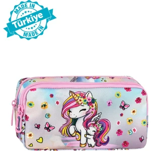 Pembe Unicorn Desenli 2 Cepli Kalem Kutusu,kalemlik