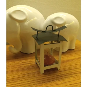 Respira Metal Dekoratif Cam Muhafazalı  Askılı Japon Fener Mumluk Siyah - Beyaz Tealight Mum İçin