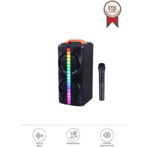 KTS-1790 Siyah Mikrofonlu Rgb Ledli Taşınabilir Bluetooth Hoparlör Parti Speaker