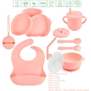 Tavşan Figürlü Vakumlu Silikon Beslenme Seti / Pembe
