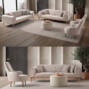 Edsy Home Rebull 3+3+1+1 Koltuk Takımı Sütlü Kahve