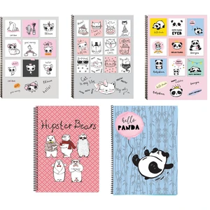 A4 Plastik P.p Kapak 96 Yaprak 3 Kareli 2 Çizgili Desenli Telli Defter Seti