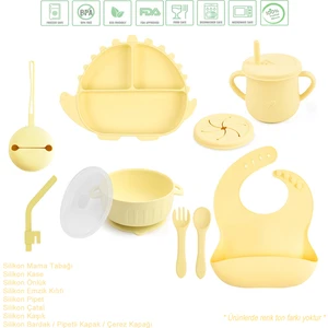 Dinazor Figürlü Vakumlu Silikon Beslenme Seti / Sarı