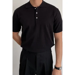 Tarz Cool Erkek Siyah Düğmeli Regular Fit Triko T-Shirt