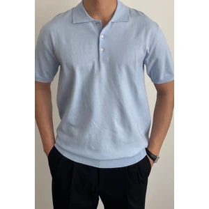 Tarz Cool Erkek Mavi Düğmeli Regular Fit Triko T-Shirt