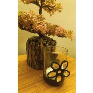 Respira Tealight Mum İçin Metal Ayaklı Taşlı Cam Mumluk