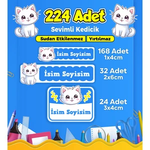 Sevimli Kedi Temalı Okul Kreş Kişiye Özel Isim Etiket Seti - Model 358