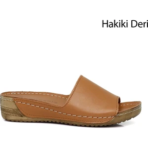 Hakiki Deri Dolgu Taban Kadın Terlik 42285