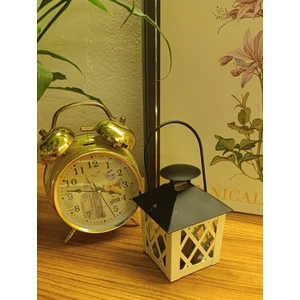 Respira Metal Dekoratif Cam Muhafazalı  Askılı Fener Mumluk Siyah - Krem/beyaz Tea Light Mum İçin