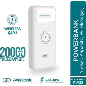 Basic PW22 20000mAh 10W Kablosuz Şarj Cihazı - Wireless Powerbank - 2 USB Port - LED Gösterge - Taşınabilir Şarj Cihazı