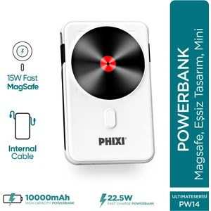 Force PW14 10000mAh 22.5W Kendinden Kablolu MagSafe Powerbank - Kablosuz Mini Şarj Cihazı - 1 PD Port - Dijital Ekran - Taşınabilir Şarj Cihazı
