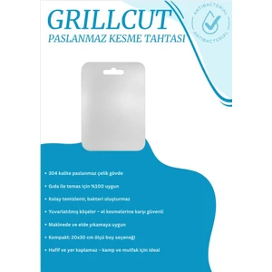 CleanCut - Paslanmaz Çelik Kesme Tahtası (20x30cm), Gıda ile temasa uygundur, Antibakteriyel