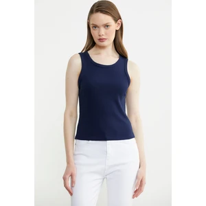 Fitilli Basic Kolsuz Tişört - Lacivert