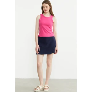 Fitilli Basic Kolsuz Tişört - Fuşya