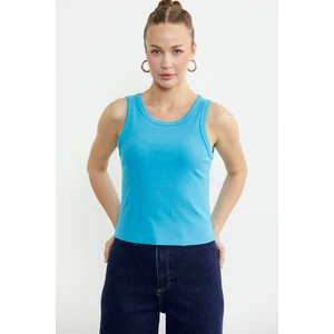 Fitilli Basic Kolsuz Tişört - Turkuaz