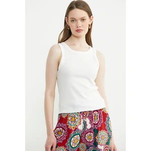 Fitilli Basic Kolsuz Tişört - Ekru