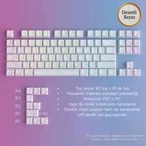 Mekanik Klavye Kontur Keycaps Seti- 97 Tuş Şeffaf Rgb Uyumlu Çizgili Tuş Takımı