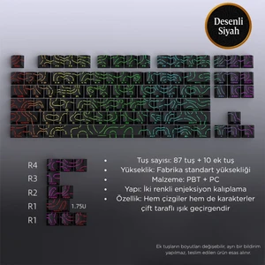 Mekanik Klavye Kontur Keycaps Seti- 97 Tuş Şeffaf Rgb Uyumlu Çizgili Tuş Takımıı