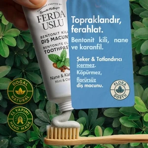 Ferda Uslu Bentonit Killi Doğal Diş Macunu Nane Aromalı 50 ml Florürsüz ve Şekersiz