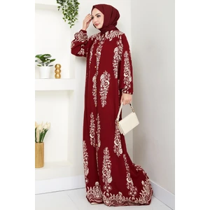 Pela Dokuma Viskon Elbise 1548 - Bordo
